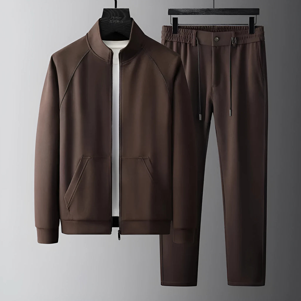 Men's stand collar sports suit two-piece set in slim fit with coat and trousers