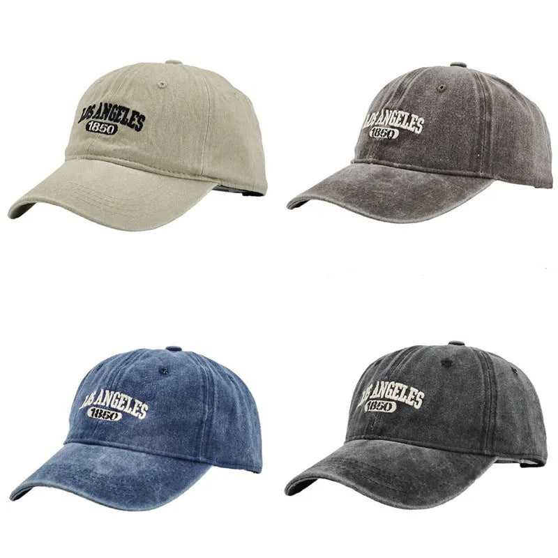 Personalised retro-style peaked cap with embroidered letters on distressed fabric in beige colour.