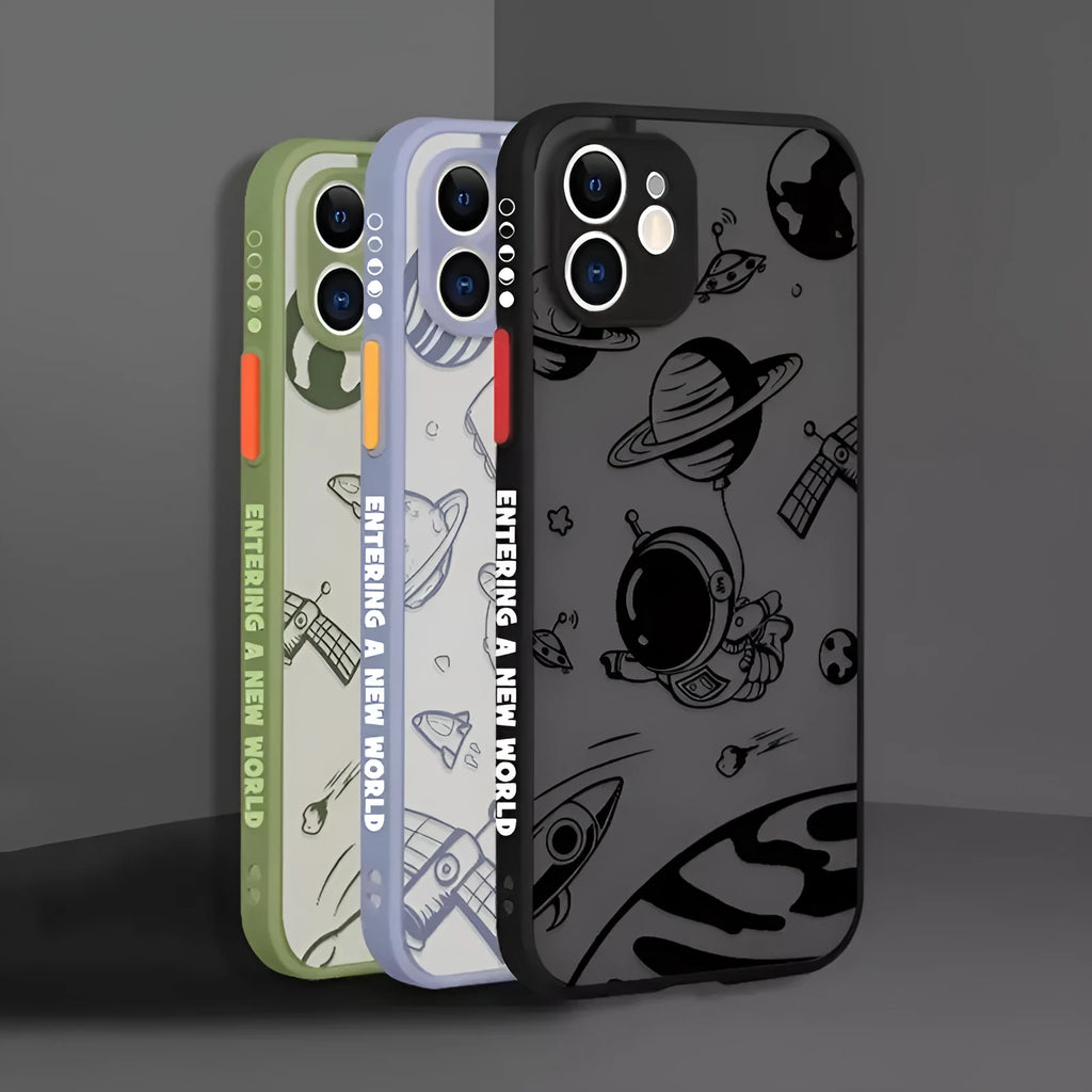 Graffiti astronaut TPU phone case for iPhone 13 – back cover in black colour