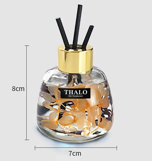 Glass bottle-shaped car perfume ornament for loose incense aromatherapy on a car dashboard.