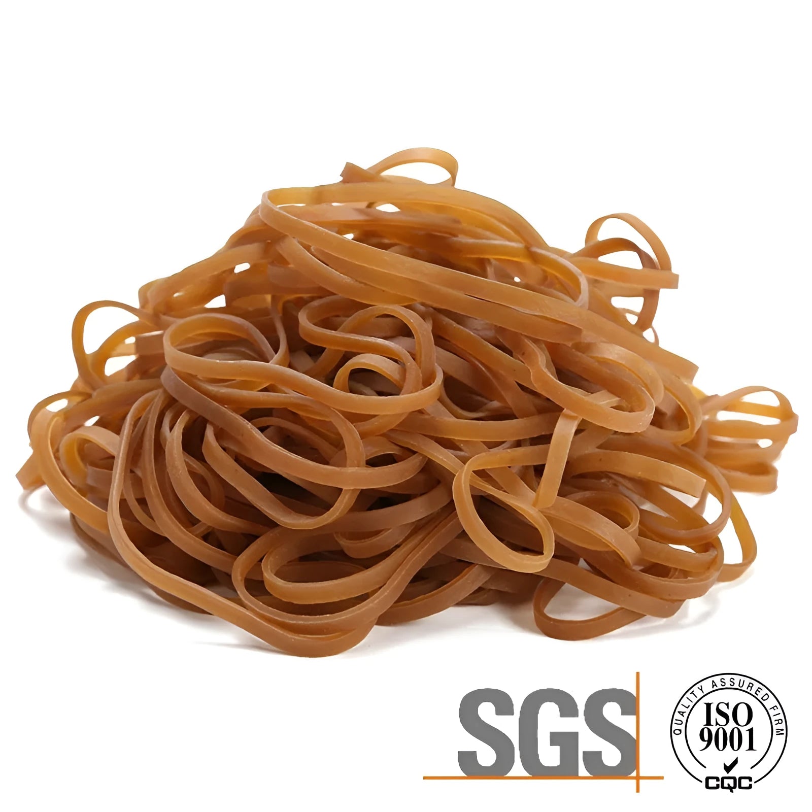Natural colour rubber rings in a round shape, supplied in a 500g bag for bundling and securing.