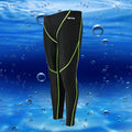 Men's black and grey cropped nylon swimming trunks with mesh lining laid flat.