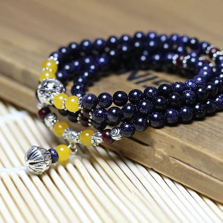 Blue San beads ethnic bracelet showing manual bead construction and circular wrapping design