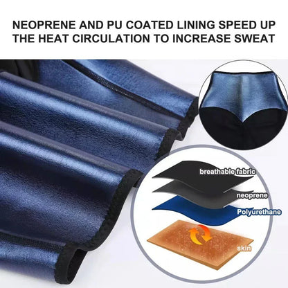 Neoprene slimming pants with waist trainer in silver and blue for fitness and shaping