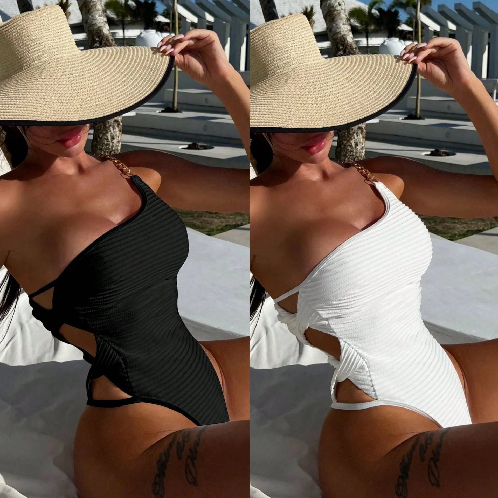 Women's solid colour one-piece swimsuit in polyester fabric for swimming and wading activities