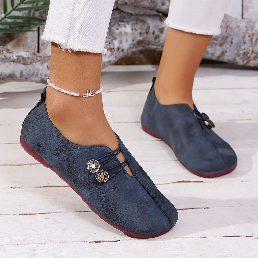 Women's square toe slip-on flat sandals in black artificial PU with rubber sole