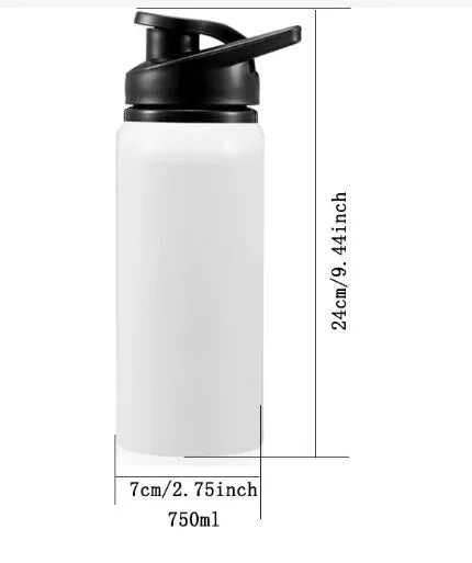 White aluminium sports water bottle with 600ml and 750ml capacity options for cycling and outdoor use