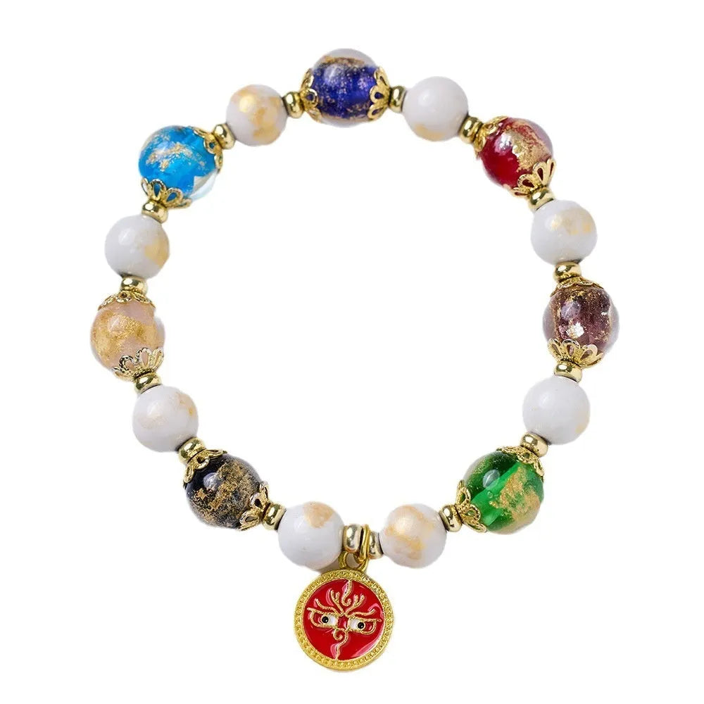 Handmade fragrant grey porcelain bracelet with gods of wealth charm and 10mm geometry beads