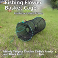 Spring Fishing Folding Basket Turtle Cage in green nylon mesh, folded and ready for use