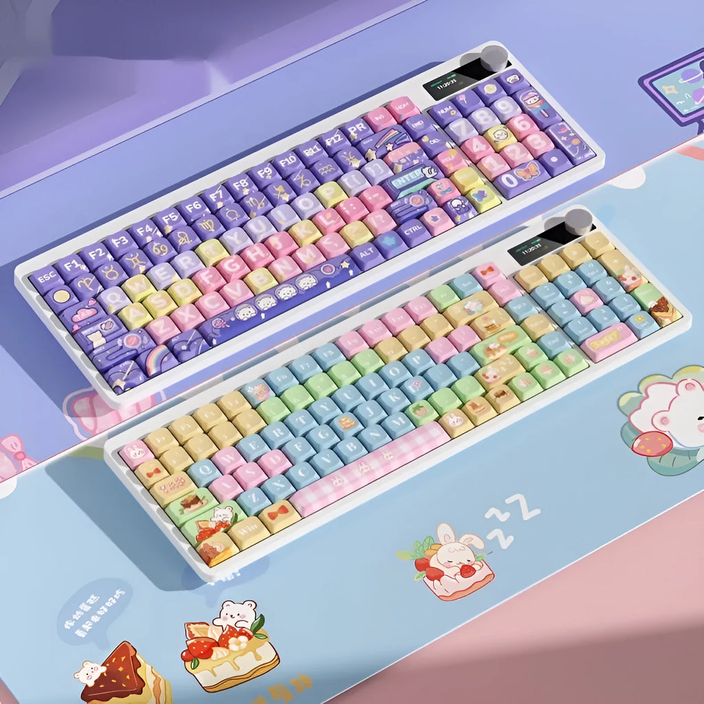 Black iron mechanical keyboard with RGB backlighting and full key layout on a desk