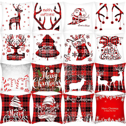Merry Christmas cushion cover with Elk and Santa Claus design in plush material