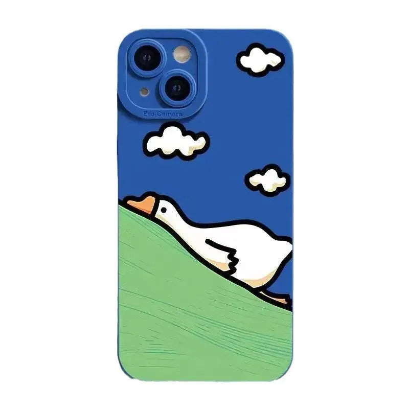 Creative cute cartoon duck silicone TPU phone case for Apple iPhone, black, white, blue, shockproof and anti-fingerprint