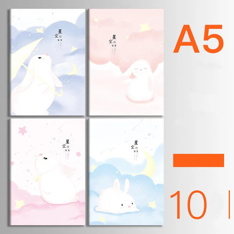 Set of 10 thread-bound A5 notebooks with kraft paper covers showing bear and sakura designs