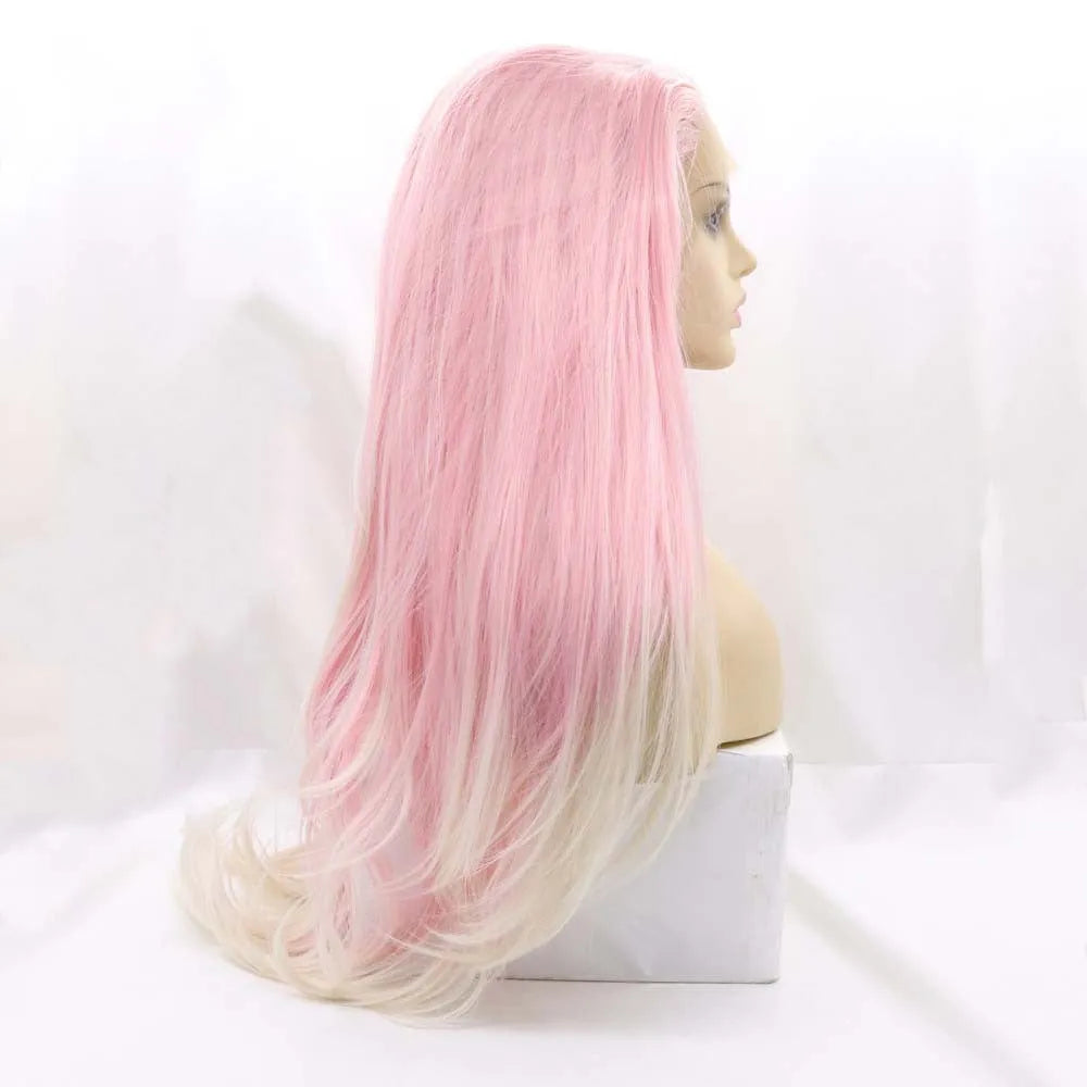 Pink gradient big wave fluffy synthetic wig with high temperature wire construction
