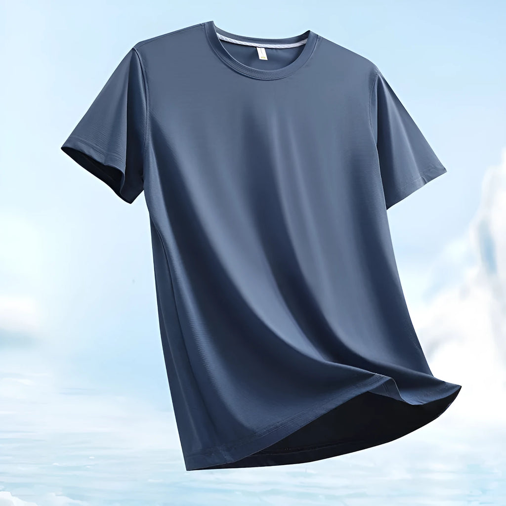 Ice Water Cube solid colour round neck nylon T-shirt in loose fit for summer sports, available in multiple sizes and colours