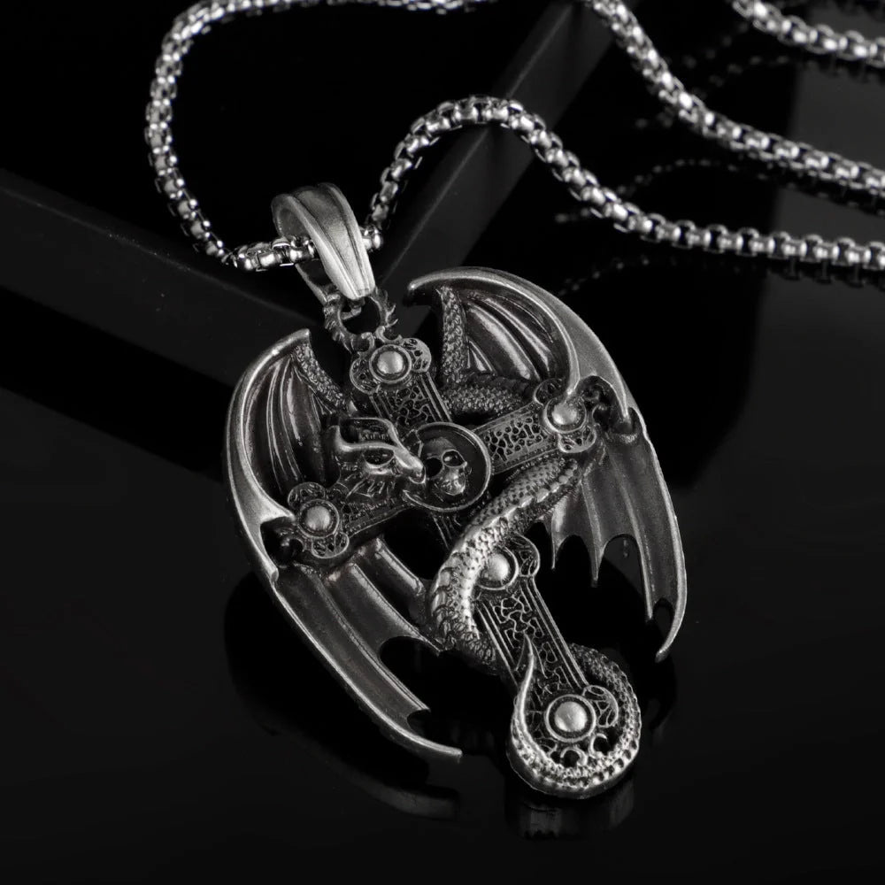 Men's stainless steel retro pendant sweater chain with pure tin pendant