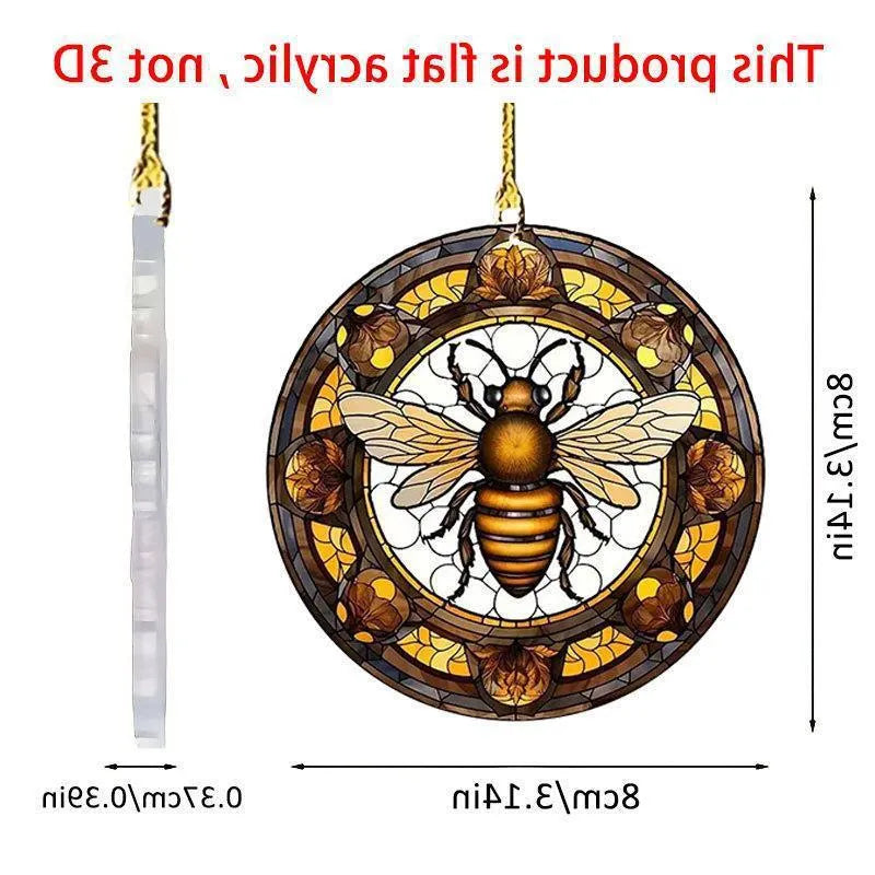 Acrylic round pendant with cartoon bee design in bee disc colour, suitable for car interior or backpack decoration