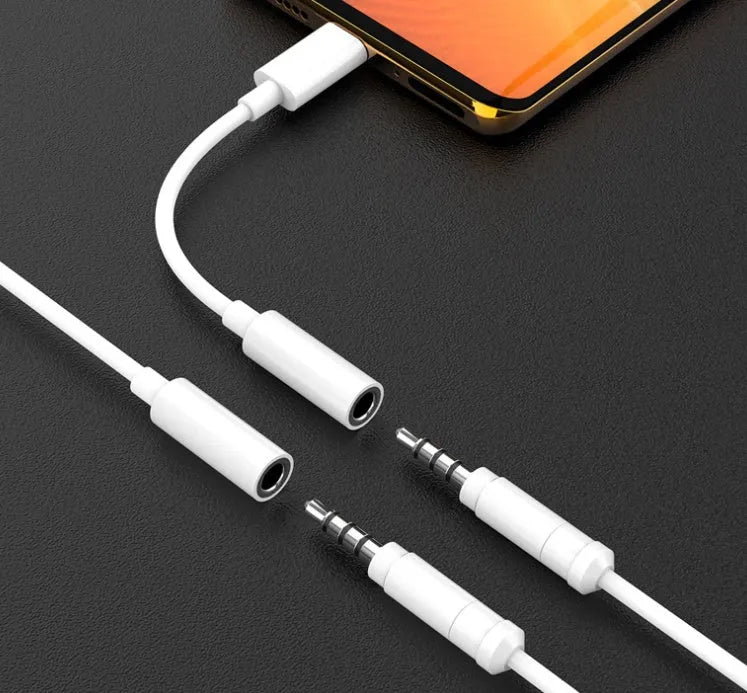 White Type-C digital audio adapter cable for Xiaomi, Samsung, and Huawei smartphones with bare wire output