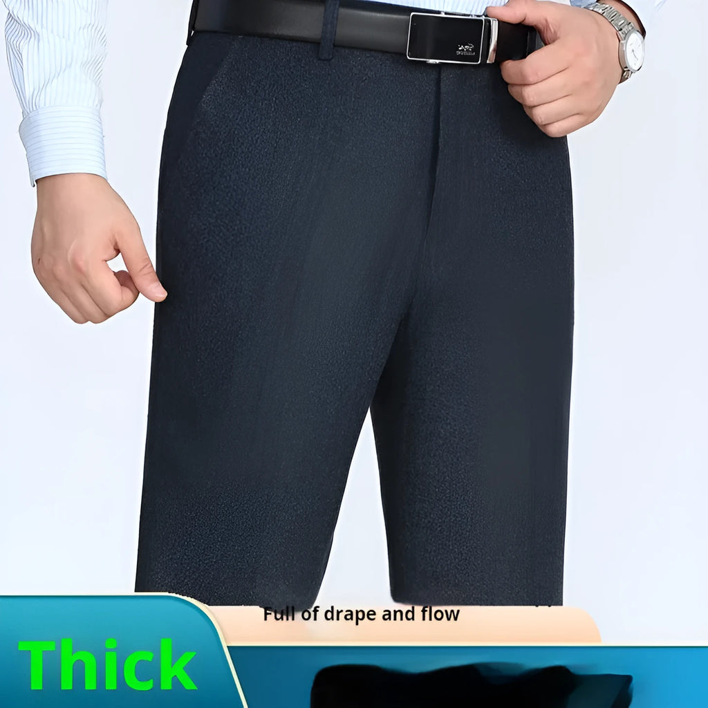 Men's loose high-waist straight suit pants in blue gray polyester fabric