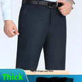 Men's loose high-waist straight suit pants in blue gray polyester fabric