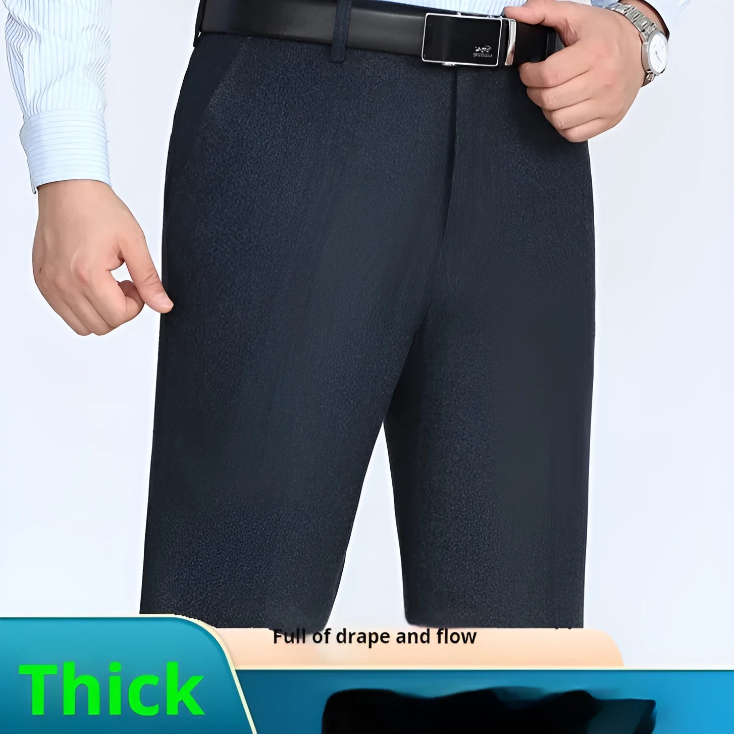 Men's loose high-waist straight suit pants in blue gray polyester fabric