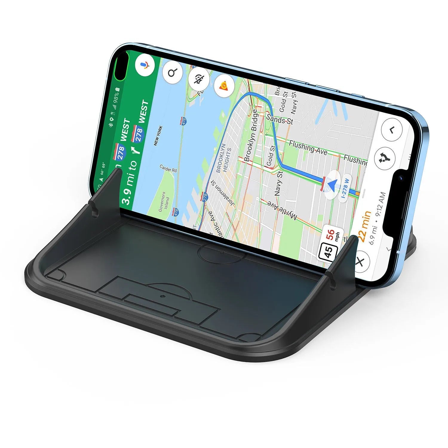 Silicone automobile phone holder with friction grip for dashboard or desktop smartphone mounting