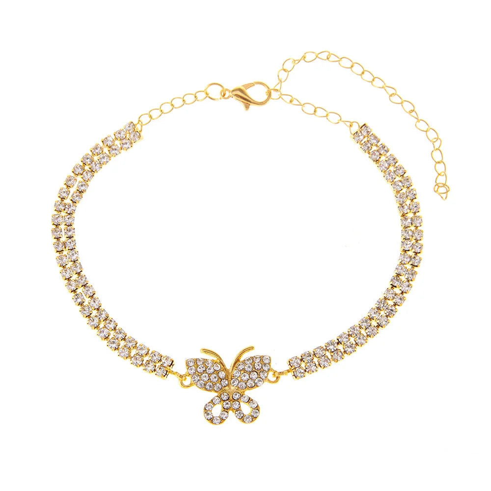 Butterfly anklet with sparkling gemstones in gold and silver options