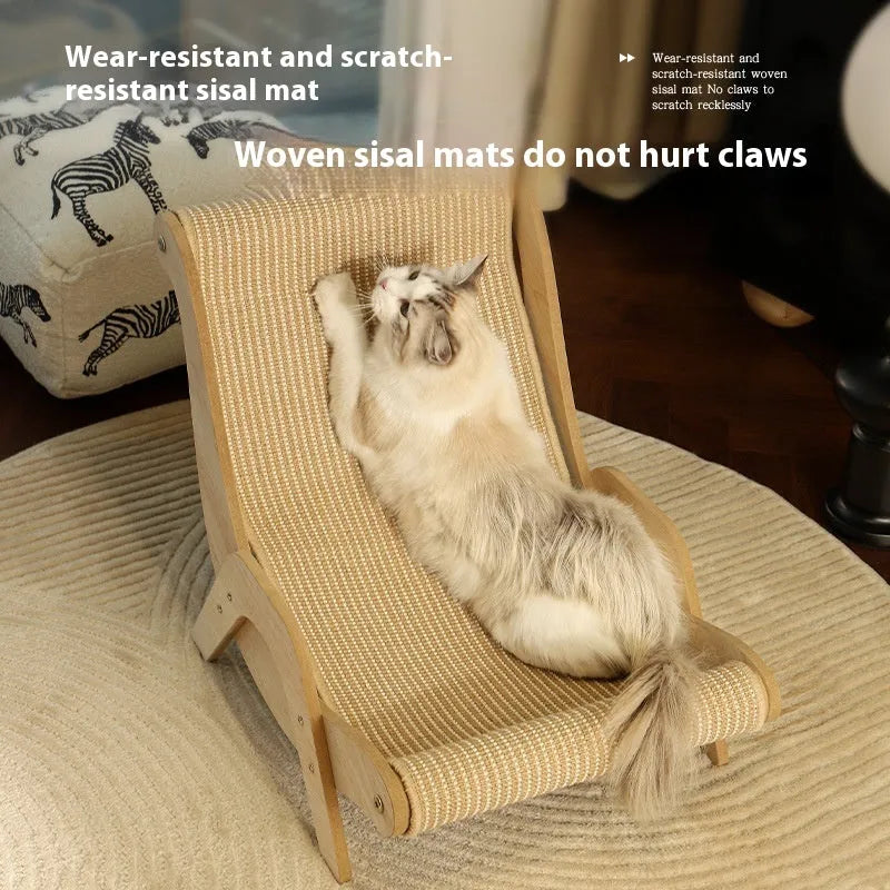 Sisal cat nest recliner with hemp cushion and hardwood scratch board for large cats