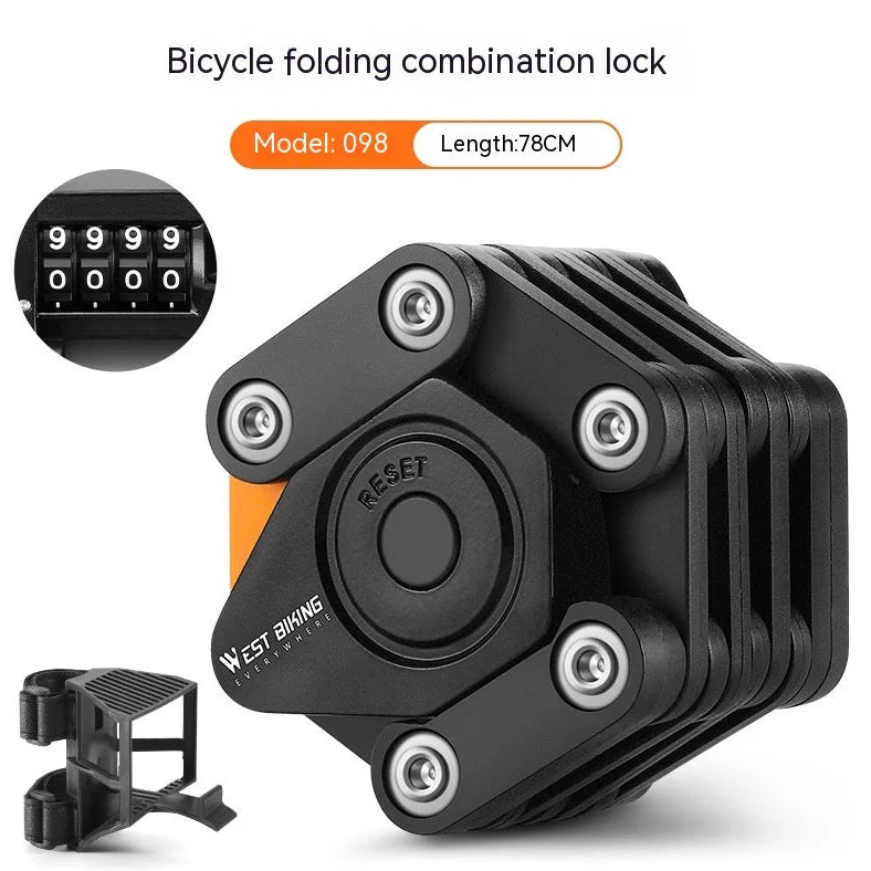 Black bicycle combination lock with flip-action mechanism and 4-digit dials for key-free security