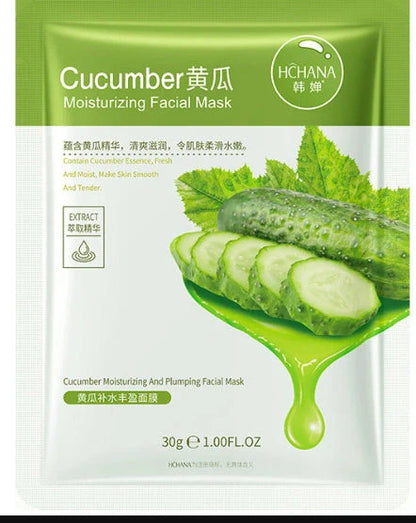 Aloe vera sheet mask on face showing 30g serum content and pre-cut eye and mouth openings