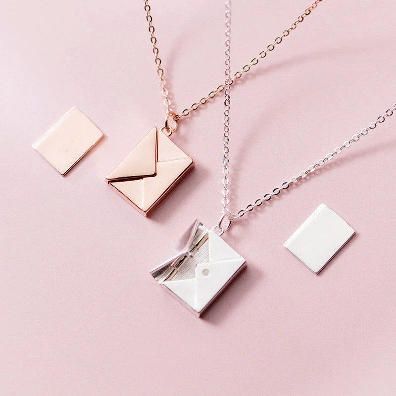 Elegant titanium steel envelope-shaped pendant necklace in silver, rose gold, and gold colors