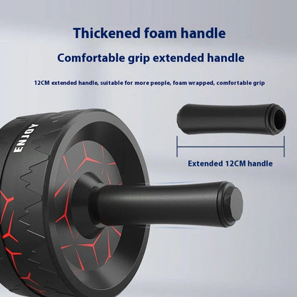 Abdominal exercise wheel with three-wheel design in flame red colour, showing textured handle and 18cm diameter