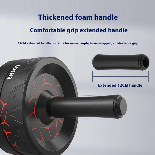 Abdominal exercise wheel with three-wheel design in flame red colour, showing textured handle and 18cm diameter