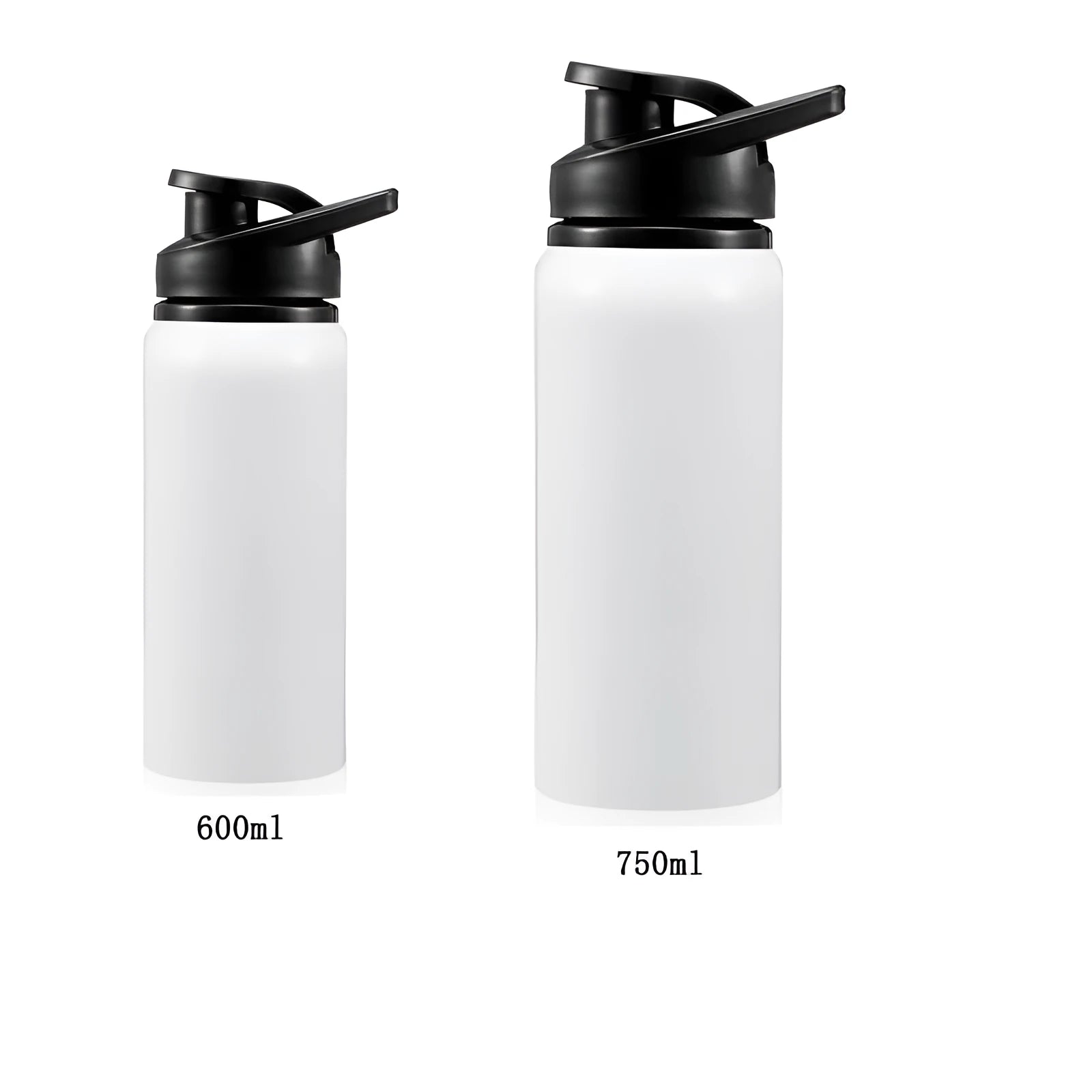 White aluminium sports water bottle with 600ml and 750ml capacity options for cycling and outdoor use