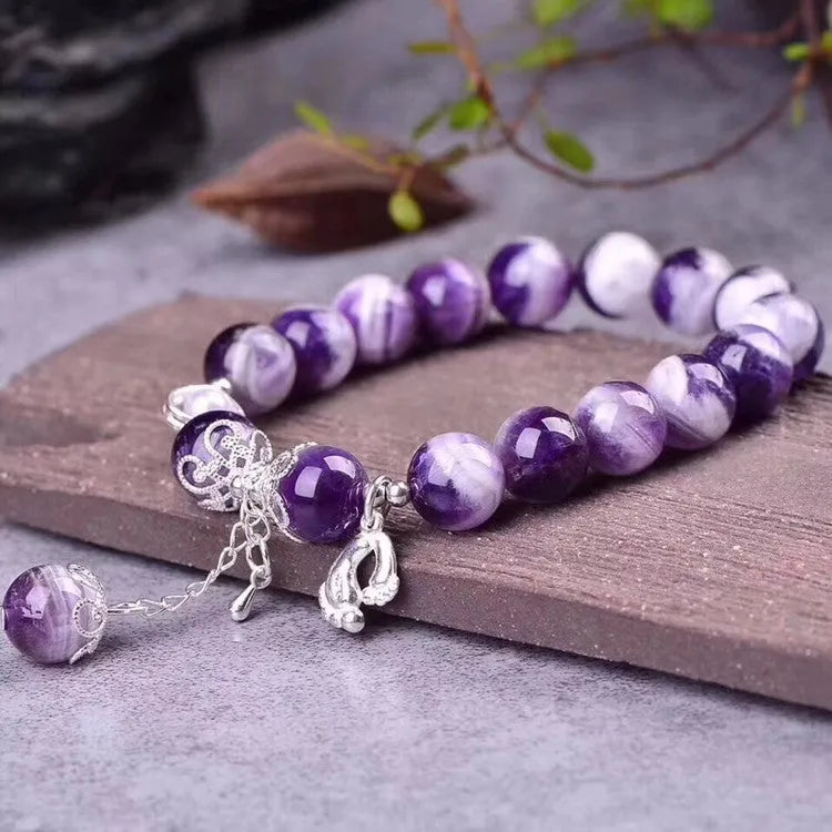 Natural purple amethyst bracelet with 10mm round beads in women's fashion style