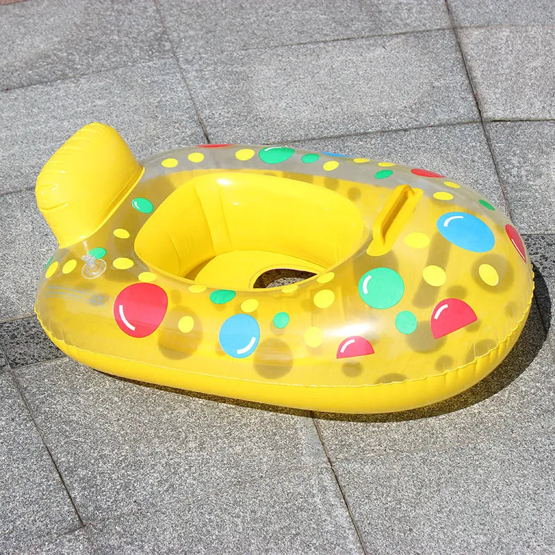 Inflatable baby swimming ring with cartoon pattern and built-in seat, 65x45cm inflated size