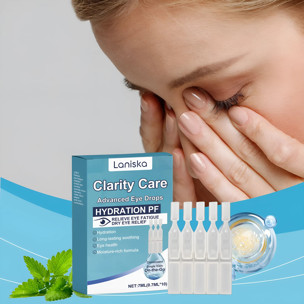 Bottle of moisturising eye drops with mint leaf extract and sodium hyaluronate