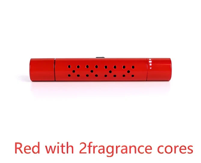 Silver aluminium alloy car vent clip-on air freshener, 83x13mm size, 46g, with replaceable fragrance cores