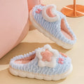 Women's light blue cartoon animal fleece-lined slippers with floral pattern and PVC sole