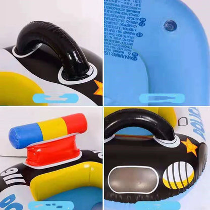 Black police car design children's inflatable swimming ring with safety cushion feature