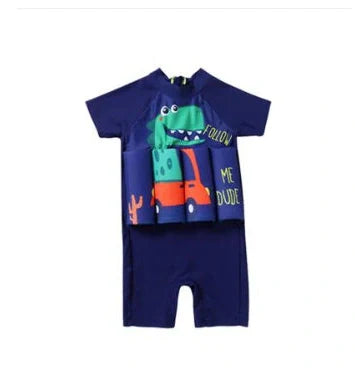 Red children's buoyancy swimsuit with dinosaur cartoon pattern for toddlers aged 1-7 years