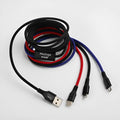 Type-C three-in-one data cable in white with nylon braided wire, 2 metre length, three charging heads