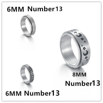 Stylish titanium steel rings with stars, moons, and unique textures for fashionable accessories