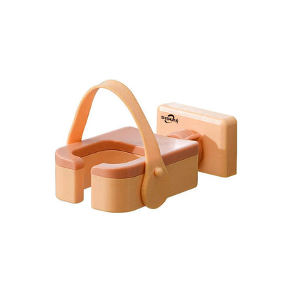 Adjustable wall-mounted hair dryer rack with silicone fixing belt in orange, pink, and green