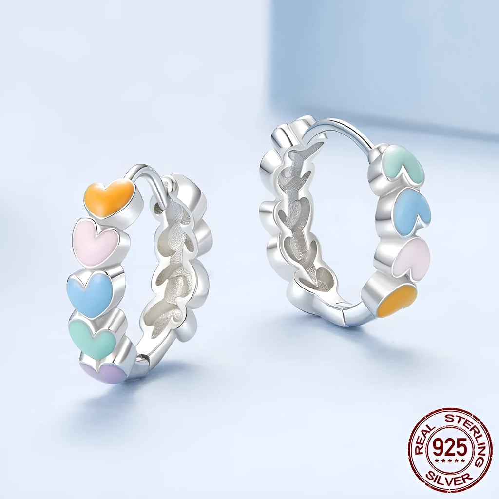 Women's rainbow love S925 sterling silver heart earrings with electroplated finish, colour BSE1167