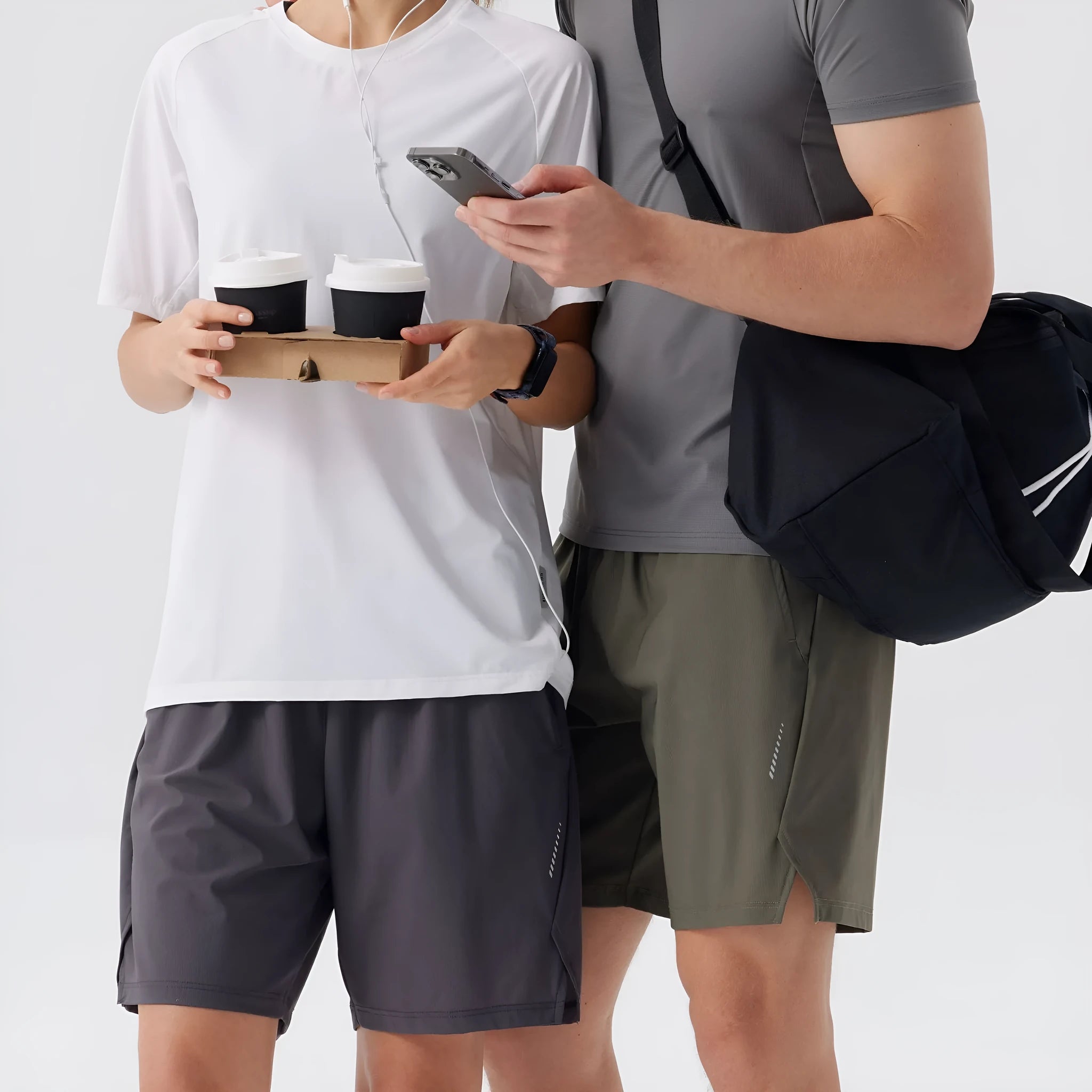 Men's ice silk nylon sports shorts in black, shown in a mid-waist, shorts-length style.