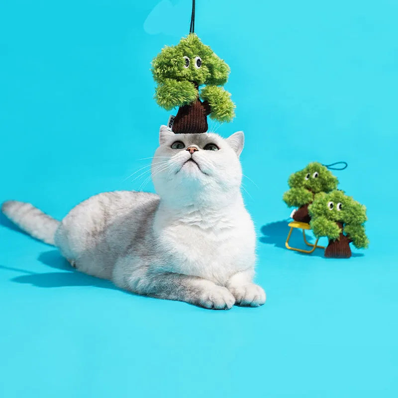 Pine tree shaped mint-scented fabric cat toy pendant in three sizes L, M, S