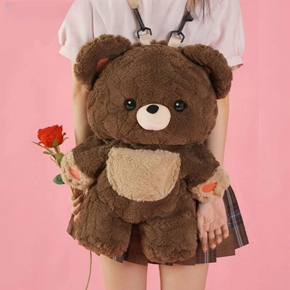 Love Bear Plush Shoulder Backpack in neutral brown for couples