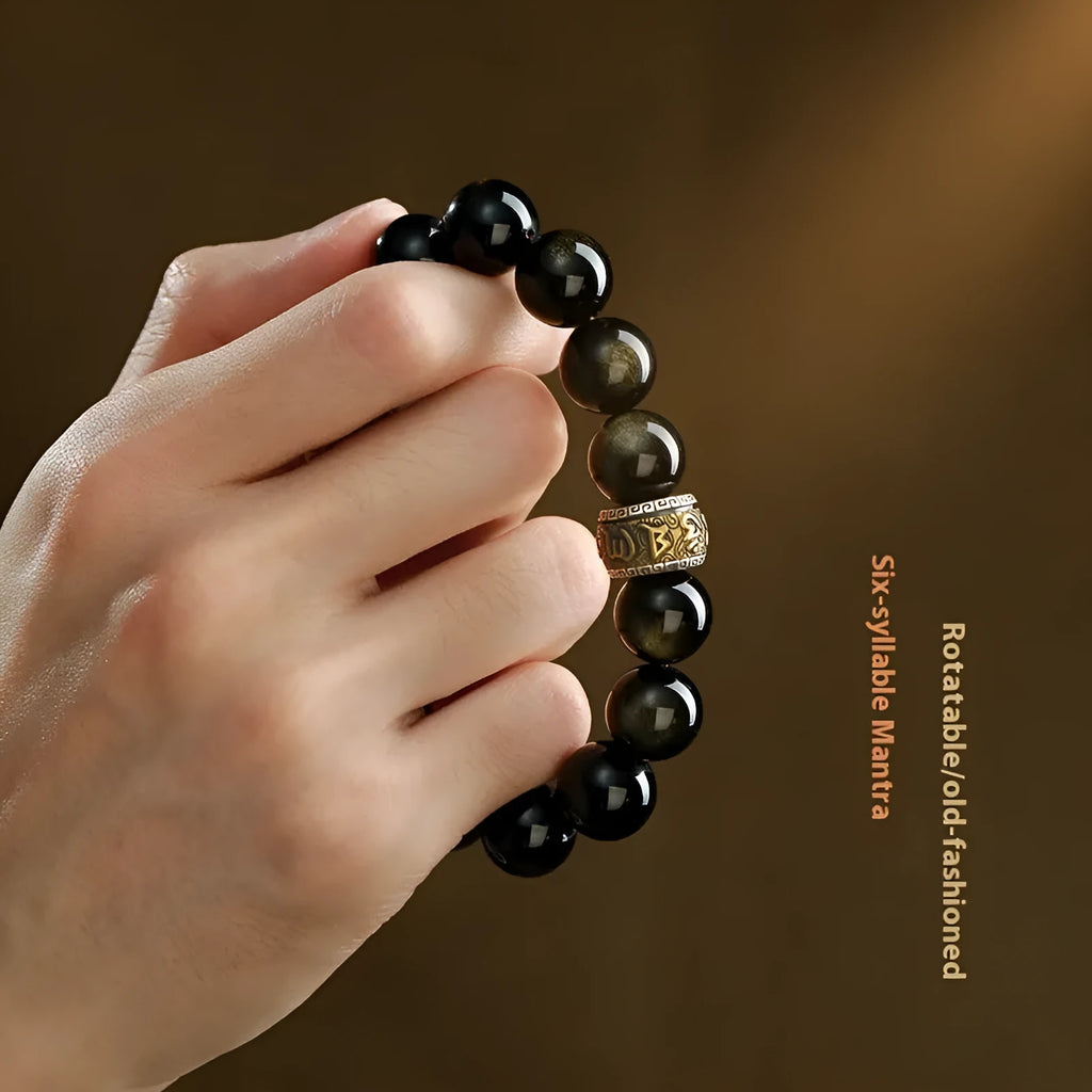 Hand-carved cinnabar beads bracelet with Jinniu design in silver gift box