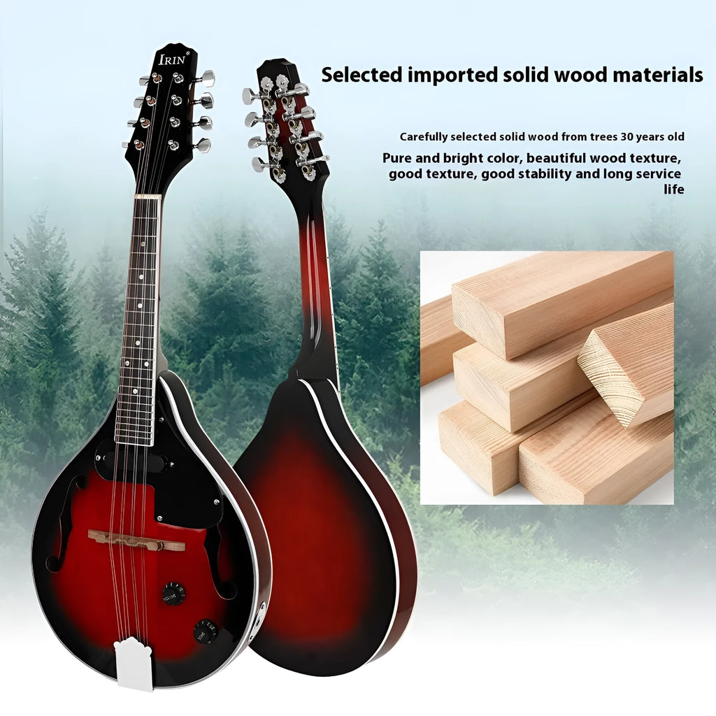 Red black edge electric sound mandolin with eight strings and included accessories